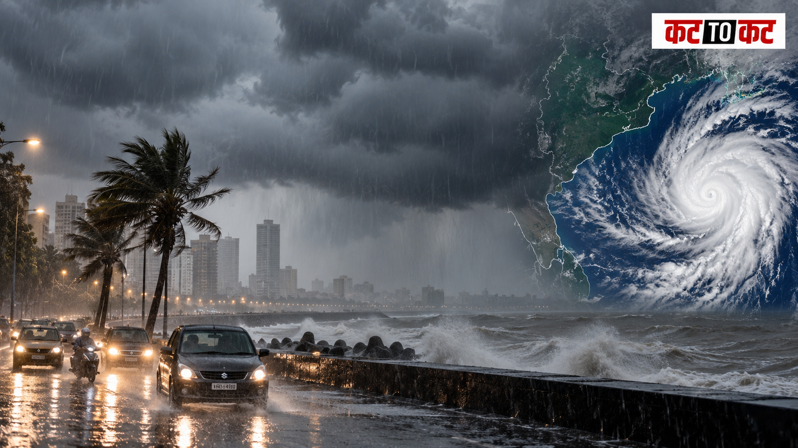 Dark storm clouds and heavy rain over Maharashtra during Bay of Bengal deep depression