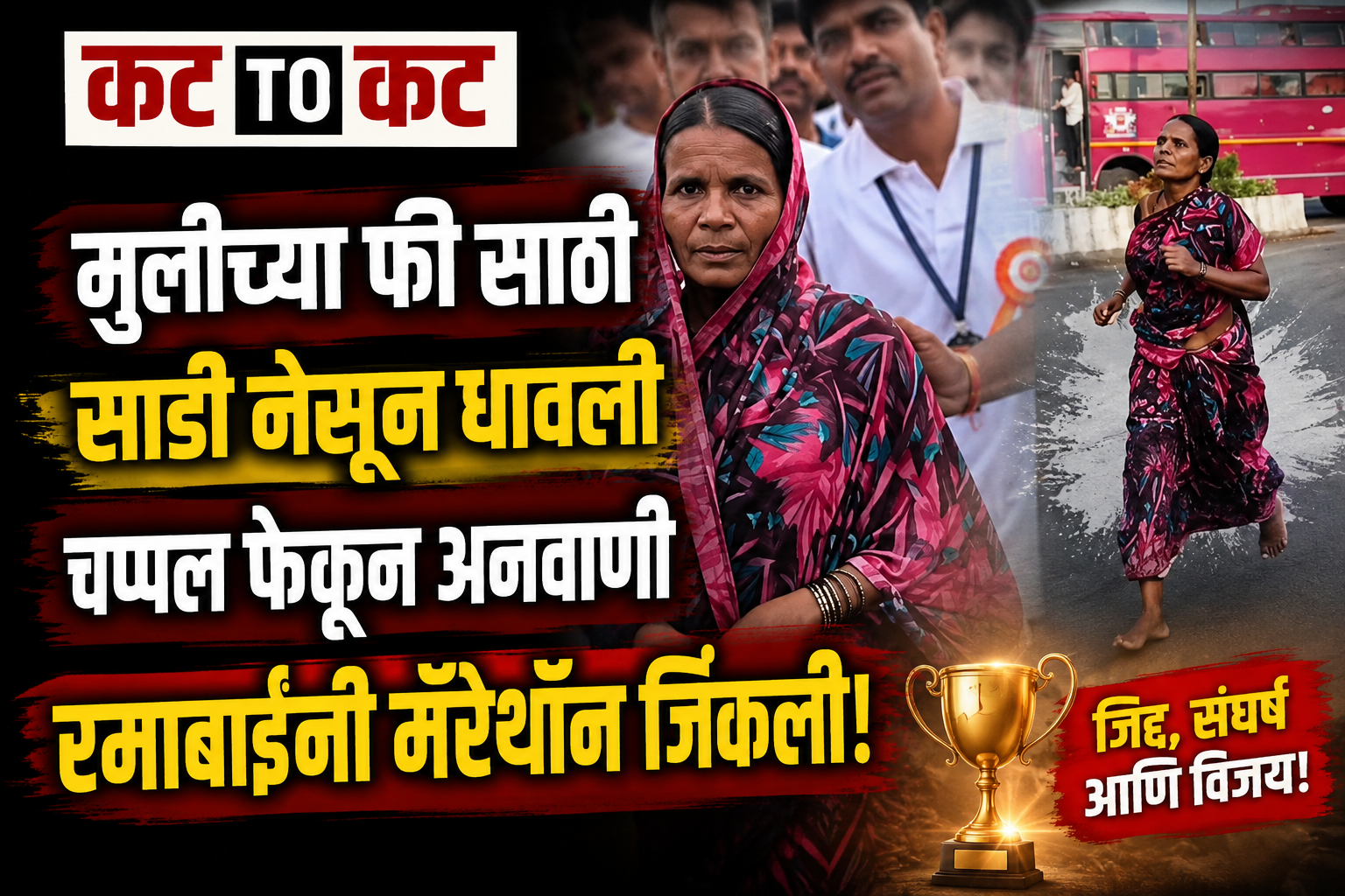 47-year-old Rambai Ranveer runs barefoot in a saree and wins the Ambajogai marathon to pay her daughter's school fees