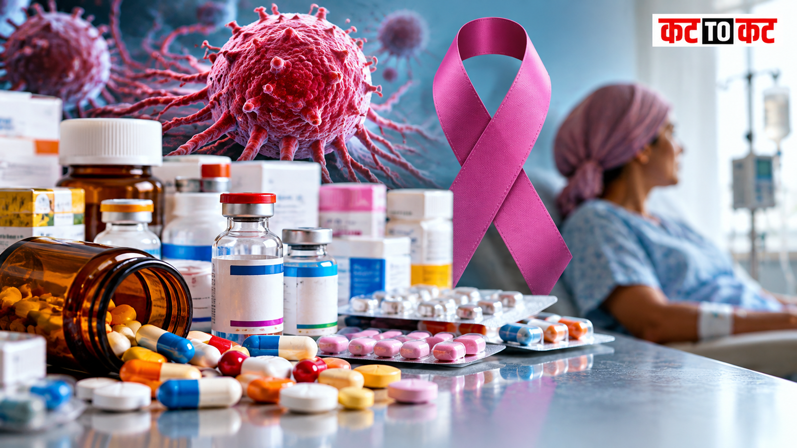 Cancer medicines displayed in a pharmacy, representing India's policy to limit trade margins on non-scheduled anti-cancer drugs.