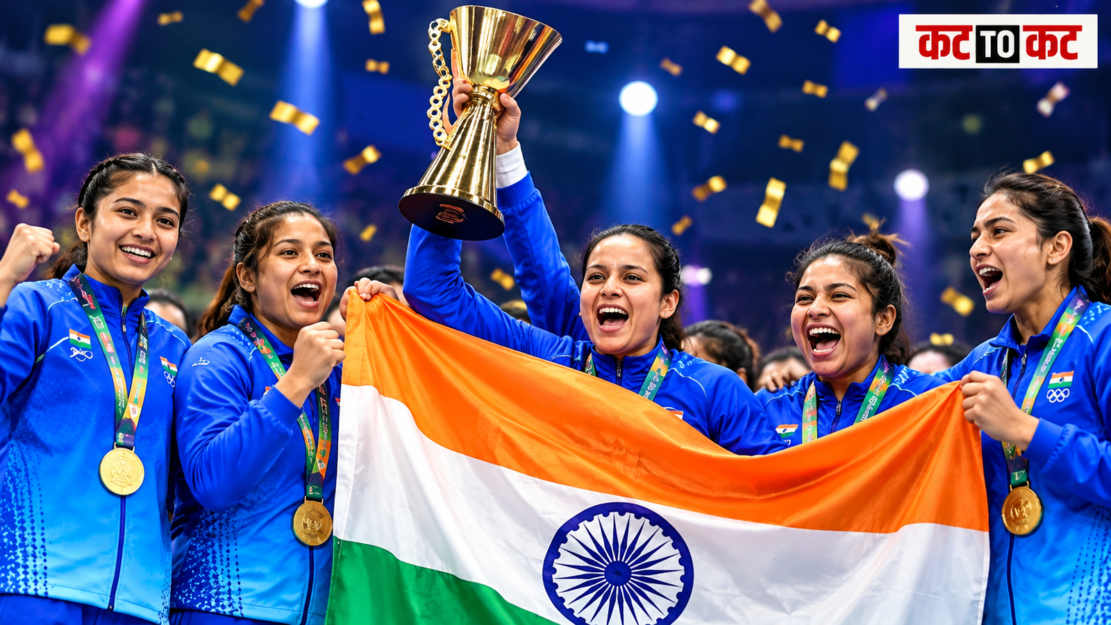 Indian women's kabaddi team celebrates after winning gold at Asian Games 2026