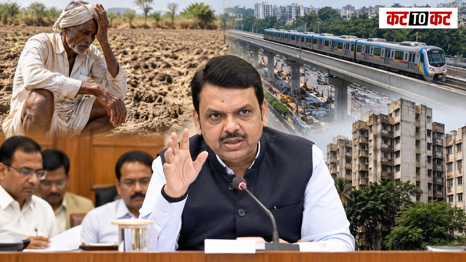 Maharashtra Chief Minister Devendra Fadnavis at a cabinet meeting with drought relief and Mumbai Metro decisions