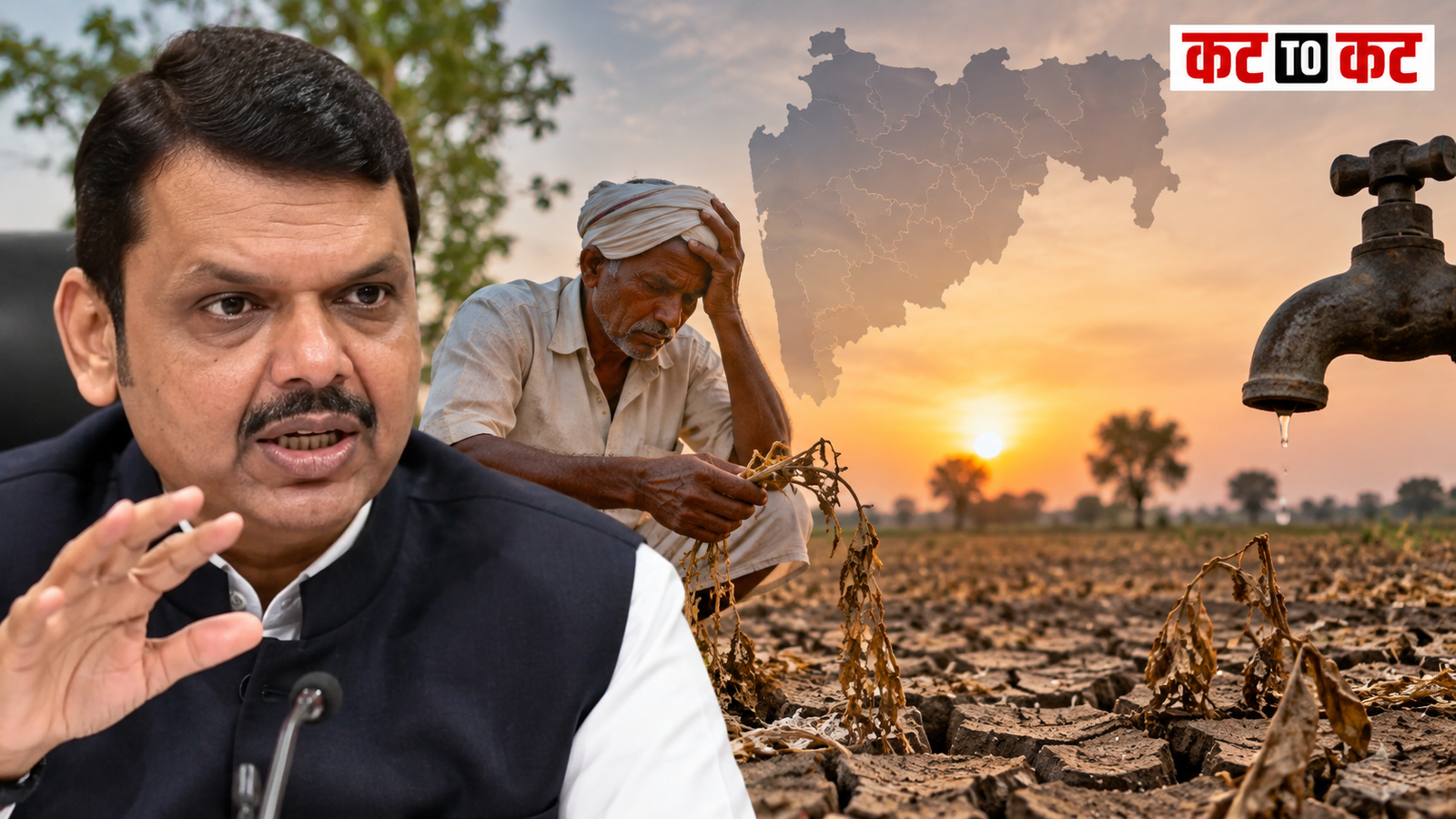 Farmers inspecting drought-hit crops in Maharashtra amid rainfall shortage