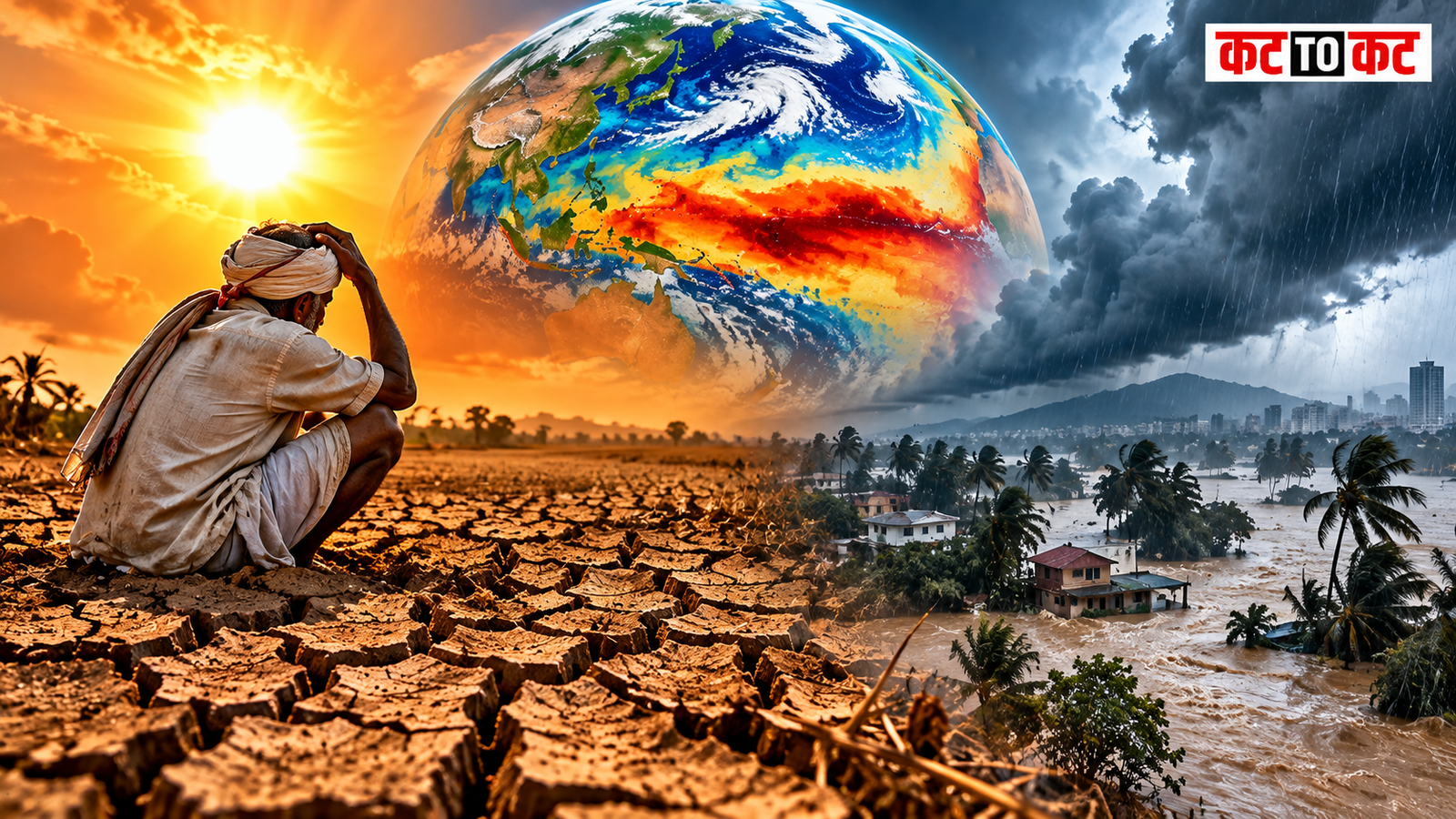 Cracked dry earth under intense sunlight representing the risks of extreme heat, drought and rainfall disruption linked to El Niño.