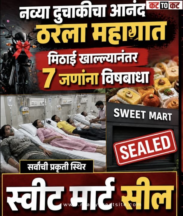 नव्या दुचाकीचा आनंद ठरला महागात  मिठाई खाल्ल्यानंतर 7 जणांना विषबाधा  स्वीट मार्ट सील